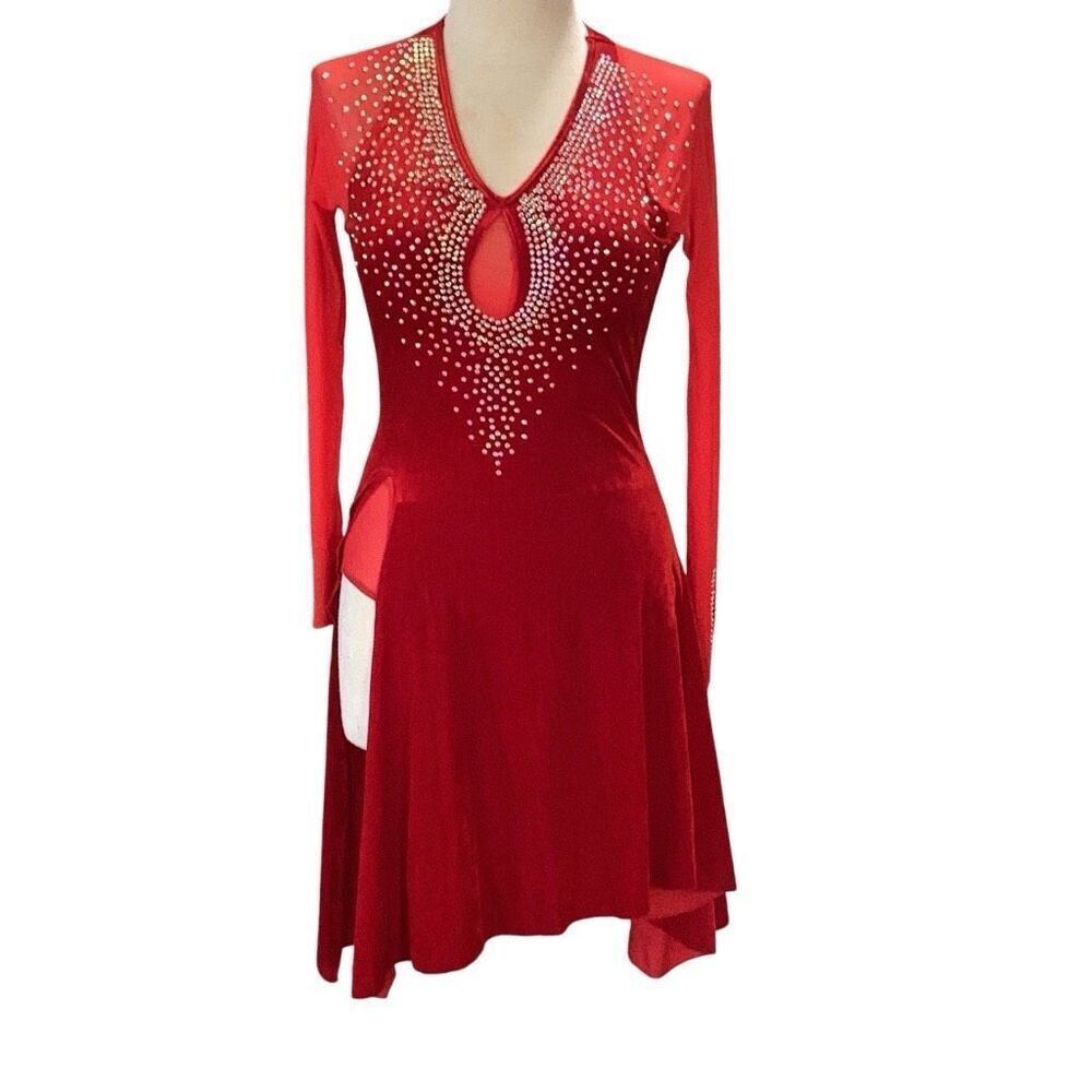 Custom Figure Skating Latin Dance Competition Dress Women’s Large Rhinestones Co